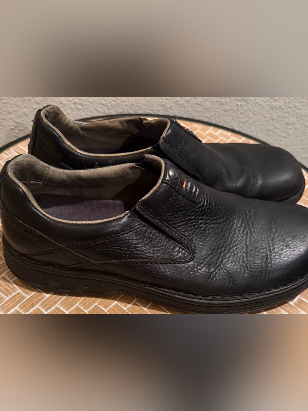 Merrell Black Leather Slip-On Comfort Shoes Men's Size 10.5 OrthoLite Casual